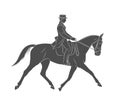 Equestrian sport. Jockey in uniform riding horse. Dressage