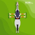 Equestrian sport. Poster. Jockey riding jumping horse. Competitions. Top view. Vector illustration