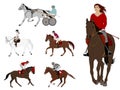 Equestrian sports. harness racing, horse racing,recreational riding,dressage