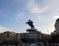 Skopje, 1st september: Alexander The Great Statue Macedonia Square on sundown in Skopje of North Macedonia