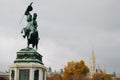 Equestrian Statue of Archduke Charles in Vienna  Austria  with the town hall  Rathaus  at the background Royalty Free Stock Photo