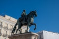 Equestrian statue of Carlos III king of Spain, in the square of the Puerta del Sol. Madrid Royalty Free Stock Photo