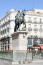 The equestrian statue of Charles III stands in Madrid\'s Puerta del Sol. Madrid, Spain