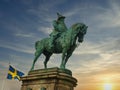 Equestrian statue of Charles X Gustav of Sweden on Stortorget square. Malmo Sweden Royalty Free Stock Photo