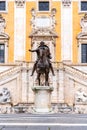 Equestrian statue of Emperor Marcus Aurelius on Piazza del Campidoglio, Capitoline Hill, Rome, Italy Royalty Free Stock Photo