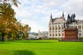 The equestrian statue of Ferenc Rakoczi II in Parliament Square outside the Parliament Building in Budapest Hungary