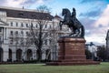 Equestrian statue of Ferenc Rakoczi mounted on a horse, Kossuth Lajos Square, Budapest, Hungary, Europe