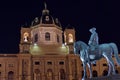 Museum of Natural History and Equestrian statue, at night - landmark attraction in Vienna, Austria. Royalty Free Stock Photo