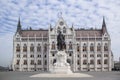 Equestrian statue of Gyula Andrassy at Lajos Kossuth Square in front of the Hungarian Parliament in Budapest Royalty Free Stock Photo