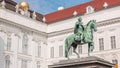 Equestrian statue of Holy Roman Emperor Joseph II riding a horse in Josefsplatz Square timelapse