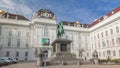 Equestrian statue of Holy Roman Emperor Joseph II riding a horse in Josefsplatz Square timelapse hyperlapse