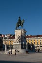 Equestrian Statue of King Jose I in Commerce Square in Lisbon, Portugal Royalty Free Stock Photo