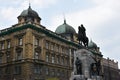 Equestrian statue of King of Poland Wladyslaw II Jagiello (1352-1434) in Matejko Square in Krakow, Poland