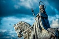 Equestrian statue of King Stephen I Szent Istvan kiraly at Fischer Bastion. Budapest, Hungary Royalty Free Stock Photo