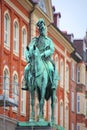 Equestrian statue or monument of King Christian IX in bronze by Carl Johan Bonnesen, erected 1910, Aalborg, Denmark. Surrounded by