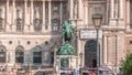 Equestrian statue of Prince Eugene of Savoy timelapse in front of Hofburg palace, Heldenplatz, Vienna, Austria.