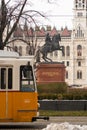 Equestrian statue of Rakoczi in Hungary in front of the Hungarian Parliament building Royalty Free Stock Photo