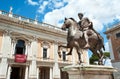 Equestrian statue of Roman Emperor Marcus Aurelius in front of the Palazzo Nuovo, one of the two buildings of the Capitoline