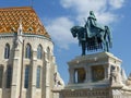 Equestrian statue of Saint Stephen behind the Matthias church to Budapest in Hungary.