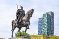 Equestrian statue of Skanderberg in the central square in the capital Tirana in Albania. Royalty Free Stock Photo