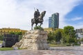 Equestrian statue of Skanderberg in the central square in the capital Tirana in Albania. Royalty Free Stock Photo