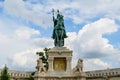 Equestrian Statue of Stephen I Szent Istvan at Fisherman Bastion HalÃÂ¡szbÃÂ¡stya near Buda Castle in Budapest, Hungary, in a Royalty Free Stock Photo