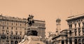 Equestrian statue of Vittorio Emanuelle II in black and white Royalty Free Stock Photo