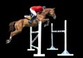 Equestrianism: Man in jumping show, isolated on black background