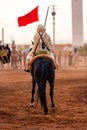 Equestrians participating in a traditional fancy event named Tbourida dressed in a traditional Moroccan outfit Royalty Free Stock Photo
