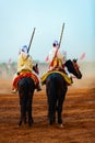 Equestrians participating in a traditional fancy event named Tbourida dressed in a traditional Moroccan outfit Royalty Free Stock Photo