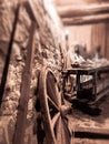 Equi Terme, Italy - December 26, 2018 - Old carpentry equipment on display during a demonstration of the nativity