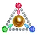 Equilateral triangle composition colored gems set Royalty Free Stock Photo