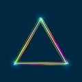 Equilateral triangle frame with colorful multi-layered outline and glowing light effect on a blue background Royalty Free Stock Photo