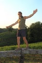 Equilibrist over vineyards Royalty Free Stock Photo