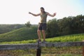 Equilibrist over vineyards Royalty Free Stock Photo