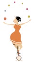 Equilibrist woman on the unicycle juggles balls illustration