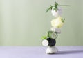 Equilibrium floating fresh vegetables on light background. Copy space