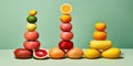 Equilibrium food balance diet concept. Balancing pyramid or tower of fruits. Generative AI