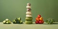 Equilibrium food balance diet concept. Balancing pyramid or tower of vegetables. Generative AI