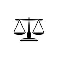 Equilibrium Scale Balance, Justice Libra. Flat Vector Icon illustration. Simple black symbol on white background. Equilibrium