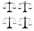 Equilibrium scales. Trading or law scales icons. Vector lawyers scales, compare symbols, balance and balancing signs