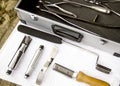 Equine dentist tools ready to use, clean and tidy. Royalty Free Stock Photo