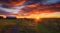 equine horse farm sunset Royalty Free Stock Photo