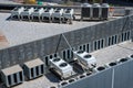 Equipment of air conditioner units on a gravel roof of an industrial building