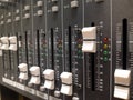Equipment of audio sound mixer controls. Mixer, sound frequency, equalizer volume, and sound engineering concept.