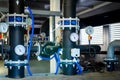 The equipment of the boiler-house, valves, tubes, pressure gauge