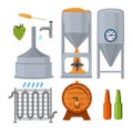 Equipment for the brewery. Pictures in cartoon style