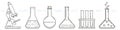 Equipment for chemical lab.Glass chemic flasks.Microscope.Vector, illustration