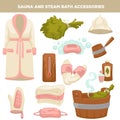 Equipment and clothes for bathhouse in pink color.