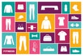 Sports clothing, equipment and accessories. Flat icons